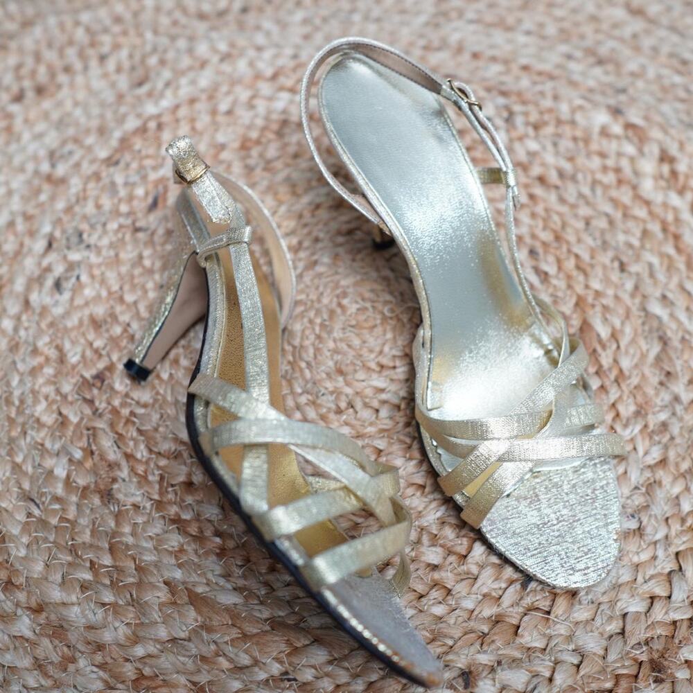 Babette Gold Strappy Heels Metallic US 7.5